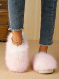 Winter Women's Long Hair Warm Cotton Slippers