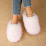 Winter Women's Long Hair Warm Cotton Slippers