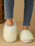 Winter Women's Long Hair Warm Cotton Slippers