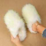 Winter Women's Long Hair Warm Cotton Slippers