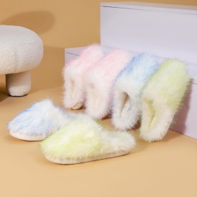 Winter Women's Long Hair Warm Cotton Slippers
