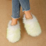 Winter Women's Long Hair Warm Cotton Slippers