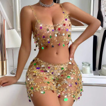 Hollow Out Rhinestone Body Chain Sling Colored Chain Set