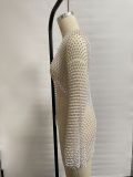 Nightclub Mesh Fishing Net Rhinestone Hollow Dress