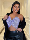 Halloween Nightclub Hanging Neck, Exposed Back, Strapless Metal Sequin Tank Top