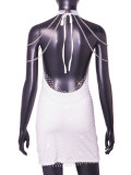Bright Diamond Hip Hugging Personalized Neck Hanging Fishing Net Rhinestone Dress