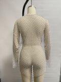 Nightclub Mesh Fishing Net Rhinestone Hollow Dress