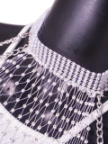 Bright Diamond Hip Hugging Personalized Neck Hanging Fishing Net Rhinestone Dress
