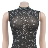 Sleeveless Rhinestone Long Dress