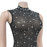 Sleeveless Rhinestone Long Dress