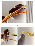 Frameless Metal Wood Grain Leg Sunglasses