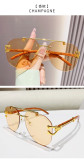 Frameless Metal Wood Grain Leg Sunglasses