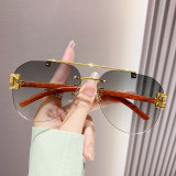 Frameless Metal Wood Grain Leg Sunglasses
