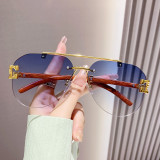 Frameless Metal Wood Grain Leg Sunglasses