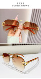 Frameless Metal Wood Grain Leg Sunglasses