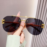 Frameless Metal Wood Grain Leg Sunglasses