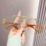 Frameless Metal Wood Grain Leg Sunglasses