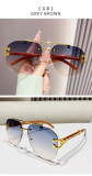 Frameless Metal Wood Grain Leg Sunglasses