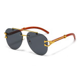 Frameless Metal Wood Grain Leg Sunglasses