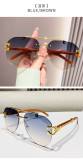 Frameless Metal Wood Grain Leg Sunglasses