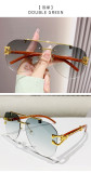 Frameless Metal Wood Grain Leg Sunglasses