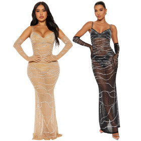 Slips Hot Stamping See Through Evening Dress with Underwear Included