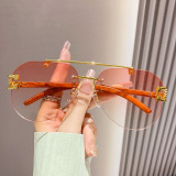 Frameless Metal Wood Grain Leg Sunglasses