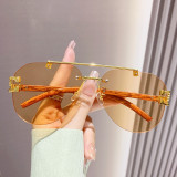 Frameless Metal Wood Grain Leg Sunglasses