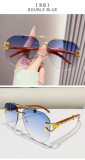 Frameless Metal Wood Grain Leg Sunglasses