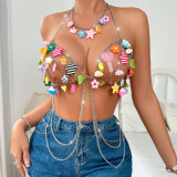 Colorful Accessories Beaded Body Chain Hanging Neck Strap Top