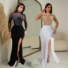 Hot Stamping Split Long Dress