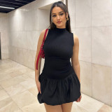 Back Hollowed Out Slim Fit Patchwork Pleated Dress