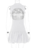Back Hollowed Out Slim Fit Patchwork Pleated Dress