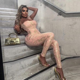 Sleeveless Backless Strap Metal Jumpsuit