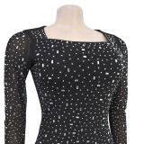 Hot Pressed Long Sleeved One Neck Dress