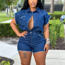Elastic Waist Denim Jumpsuit