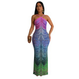 Slim Fit Hip Hugging Dress with Rhinestone Hot Stamping Long Skirt