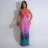 Slim Fit Hip Hugging Dress with Rhinestone Hot Stamping Long Skirt