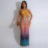Slim Fit Hip Hugging Dress with Rhinestone Hot Stamping Long Skirt
