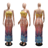 Slim Fit Hip Hugging Dress with Rhinestone Hot Stamping Long Skirt