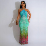 Slim Fit Hip Hugging Dress with Rhinestone Hot Stamping Long Skirt