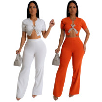 Short Sleeved Micro Flared Pants Fashion Two-piece Set