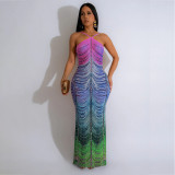 Slim Fit Hip Hugging Dress with Rhinestone Hot Stamping Long Skirt