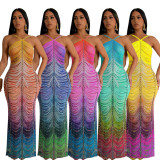 Slim Fit Hip Hugging Dress with Rhinestone Hot Stamping Long Skirt