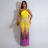 Slim Fit Hip Hugging Dress with Rhinestone Hot Stamping Long Skirt