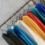 Bright Silky Satin Loose V-neck Batball Sleeve Mid Sleeve Dress