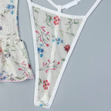 Floral Lace Patchwork Elastic Mesh Fun Suspender with Steel Ring Three Piece Set Including Socks