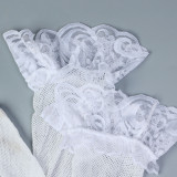 Floral Lace Patchwork Elastic Mesh Fun Suspender with Steel Ring Three Piece Set Including Socks