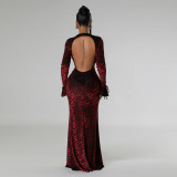 Round Neck Long Sleeved Hollow Out Long Dress