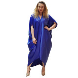 Bright Silky Satin Loose V-neck Batball Sleeve Mid Sleeve Dress